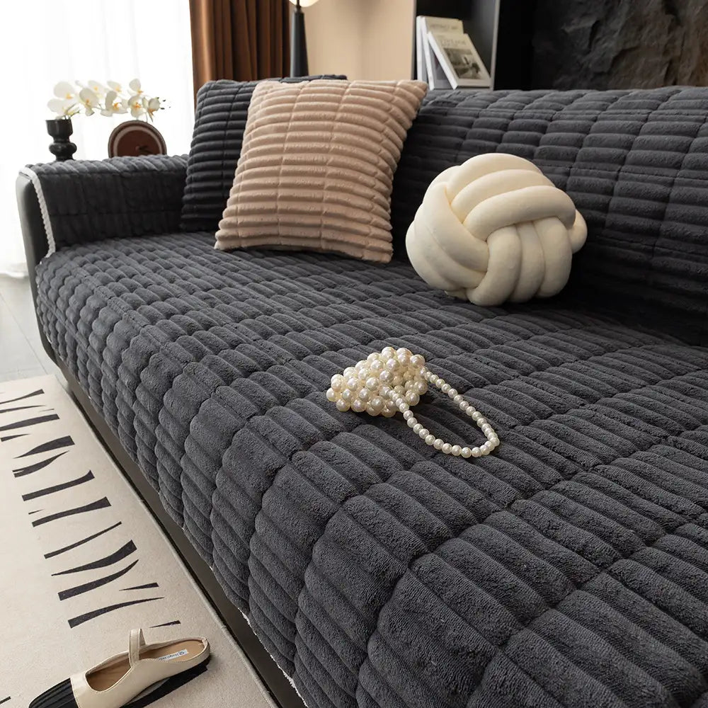 One-Piece Cozy Flannel Sofa Protection Non-Slip Couch Cover