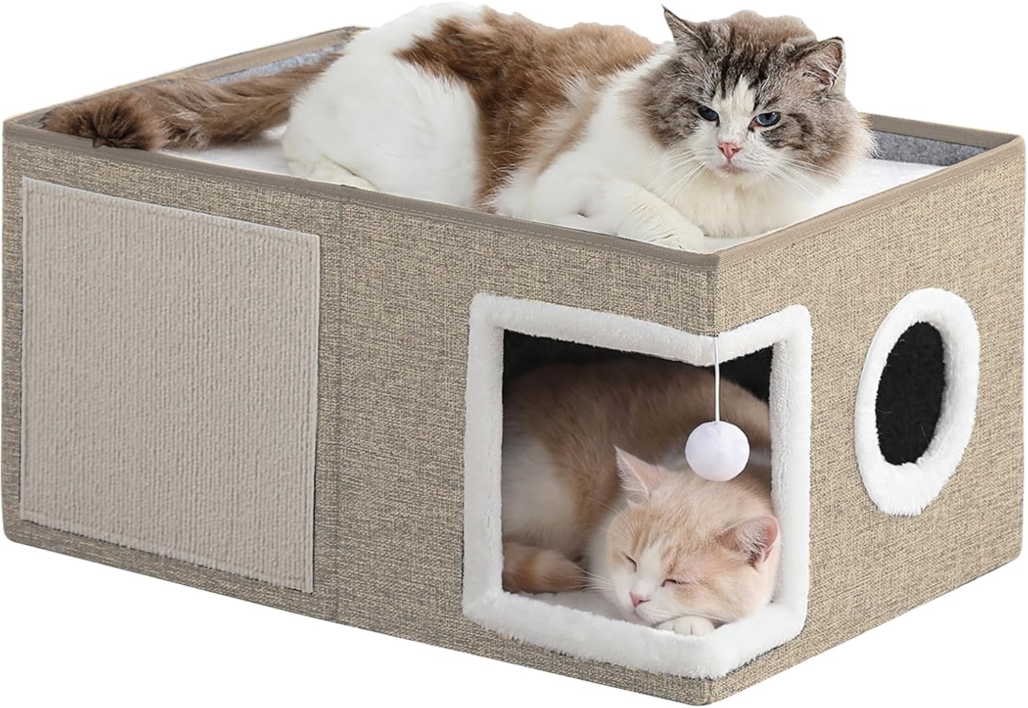 Foldable Indoor Cat House with Scratch Pad & Fluffy Ball