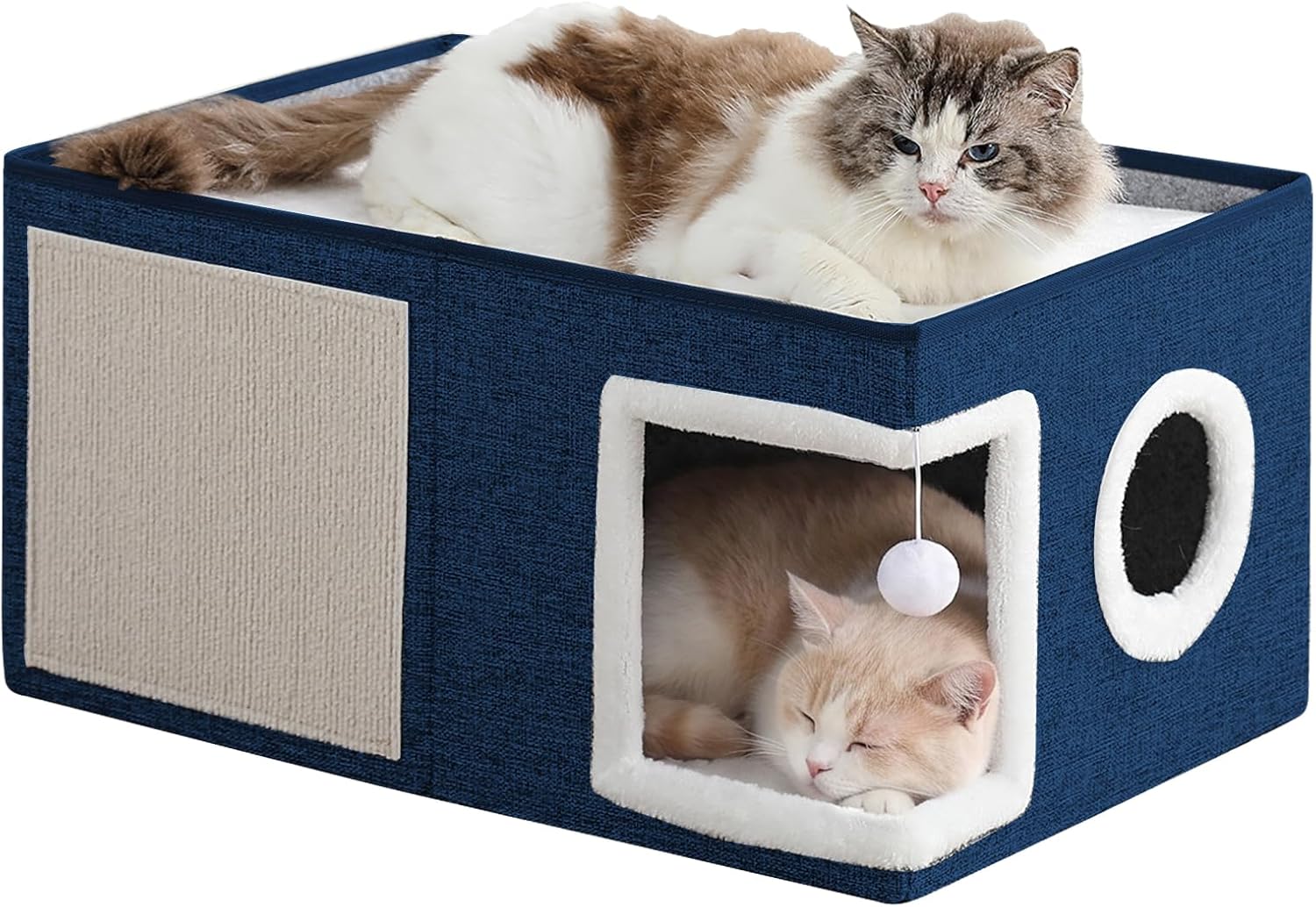 Foldable Indoor Cat House with Scratch Pad & Fluffy Ball