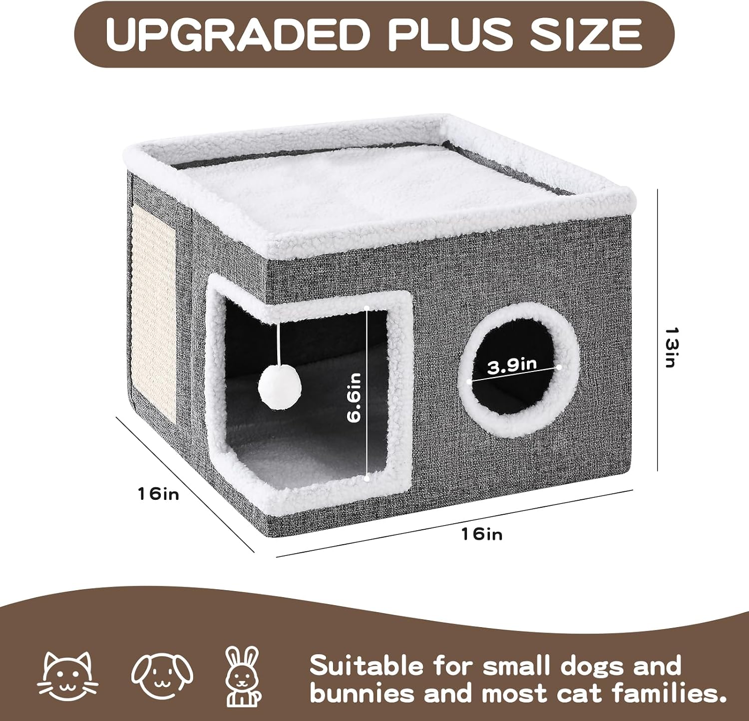Foldable Indoor Cat House with Scratch Pad & Fluffy Ball