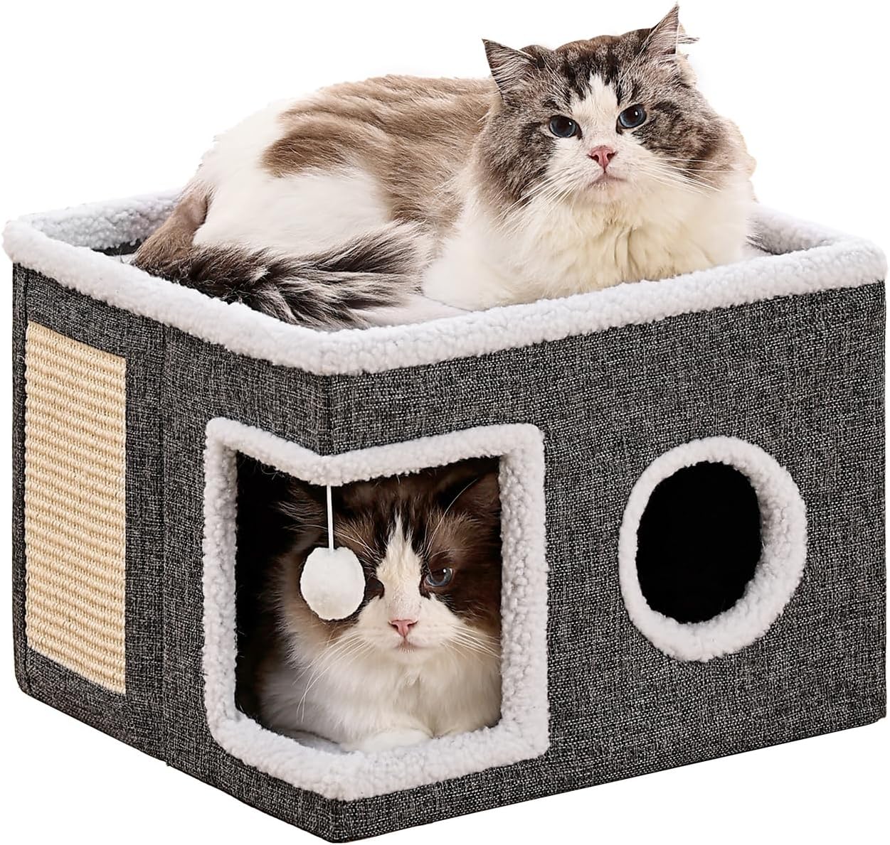 Foldable Indoor Cat House with Scratch Pad & Fluffy Ball