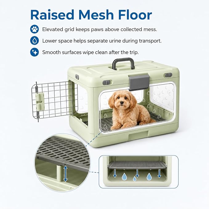 Foldable Hard Cat Carrier, Raised Mesh Floor, Double-Locking Doors