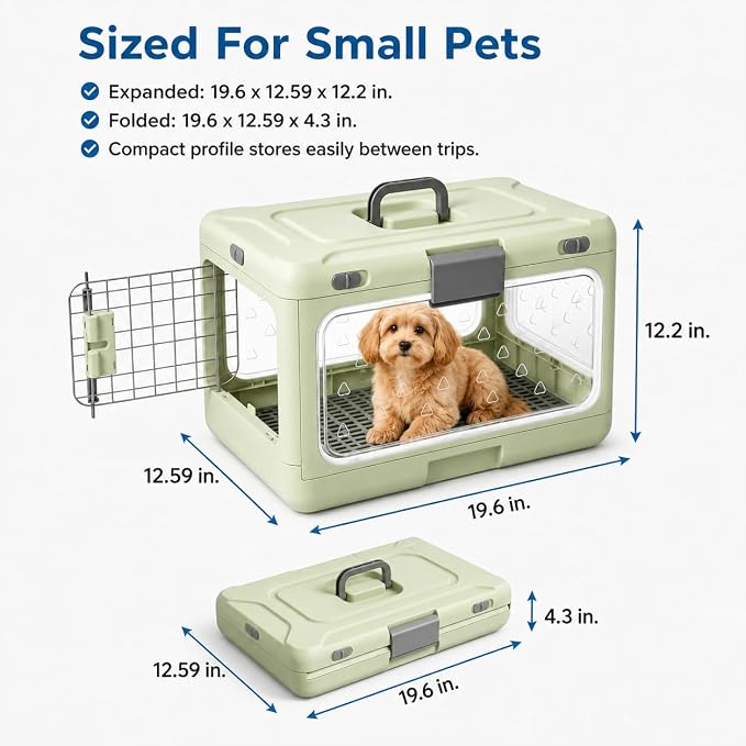 Foldable Hard Cat Carrier, Raised Mesh Floor, Double-Locking Doors