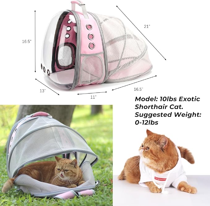 Pet Carrier Backpack, Bubble Backpack Carrier, Cats and Puppies,Airline-Approved, Designed for Travel, Hiking, Walking & Outdoor Use Back Expandable-Pink