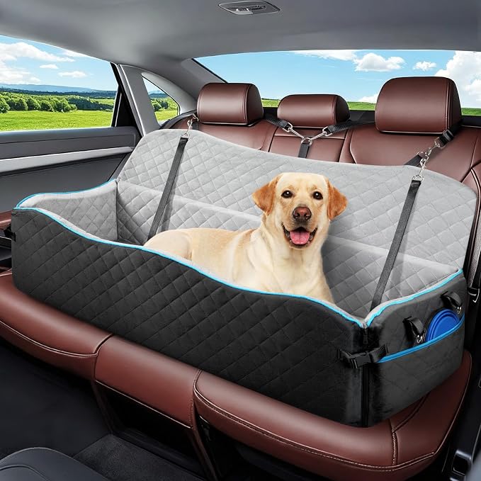 Large Dog Car Seat for Large Dogs Up to 120 lb, Thick Cushion, Black+Grey
