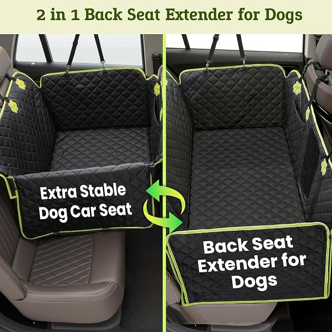 2-in-1 Dog Car Seat Cover, Waterproof Hammock Back Seat for Dogs