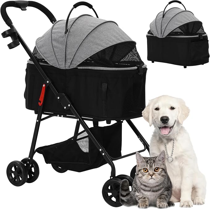 Foldable Pet Strollers with Detachable Carrier,Stroller for Medium Dogs