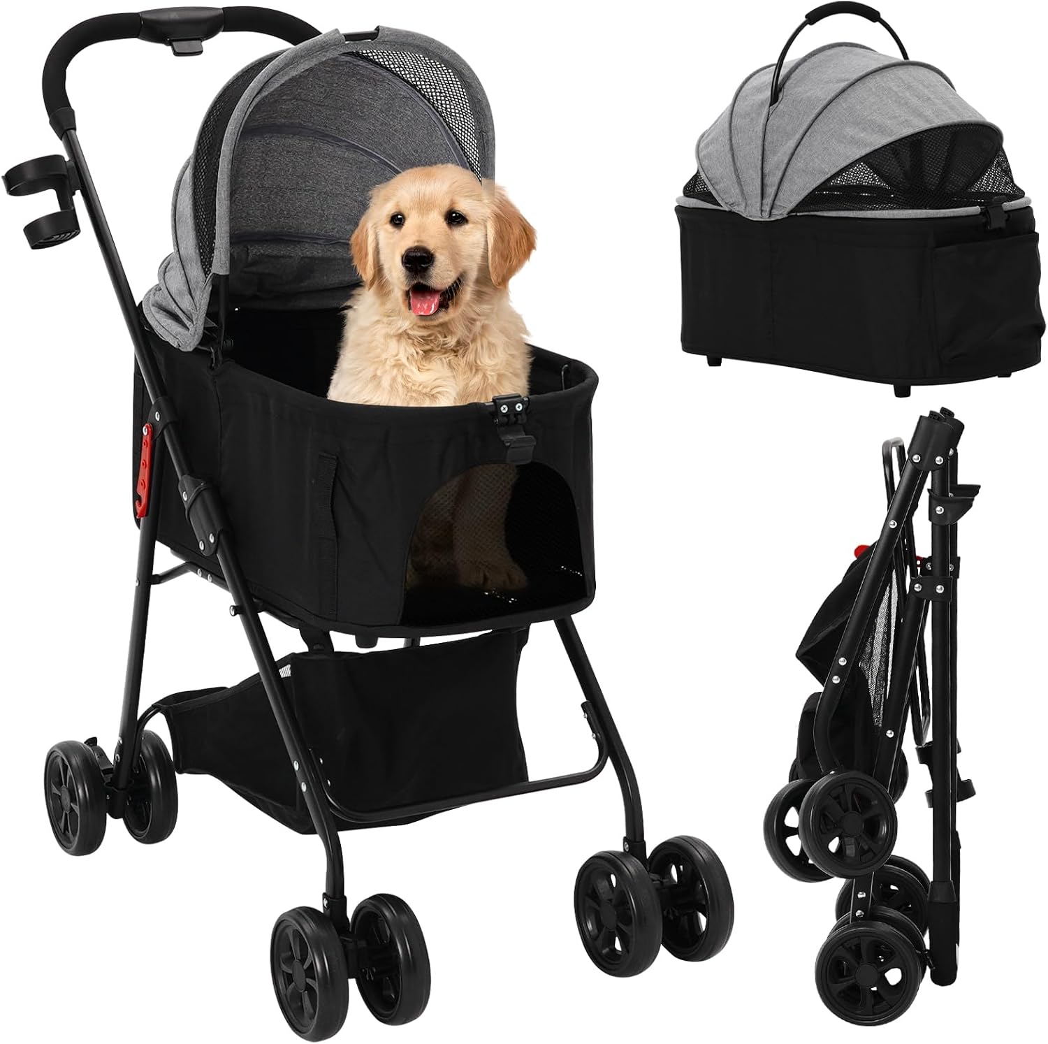 Foldable Pet Strollers with Detachable Carrier,Stroller for Medium Dogs