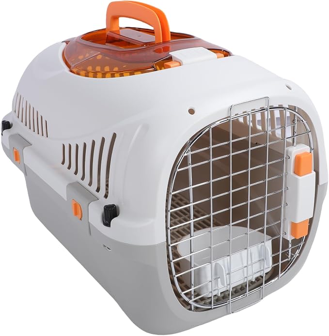 Hard Shell Pet Carrier, Airline Cat & Dog Travel Crate, Large Space for Outdoors Trip, Plastic Pet Kennel, for Vehicle Transport