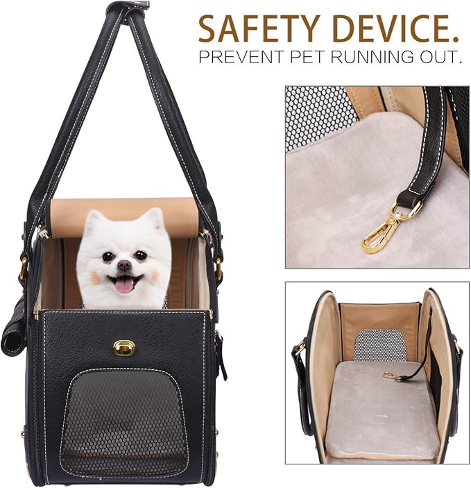 Dog Carrier, Pet Carrier, Dog Purse, Foldable Waterproof Premium PU Leather Pet Travel Portable Bag Carrier for Cat and Small Dog Home & Outdoor Small Black