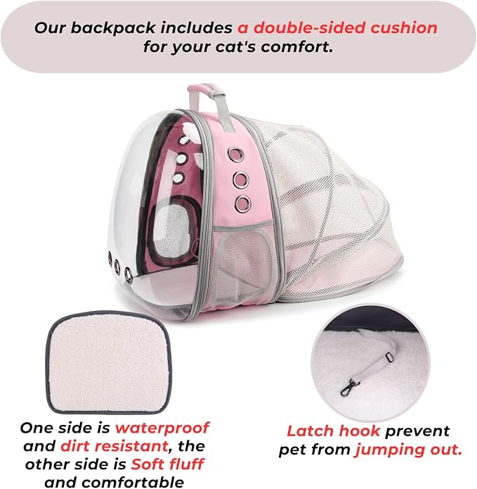 Pet Carrier Backpack, Bubble Backpack Carrier, Cats and Puppies,Airline-Approved, Designed for Travel, Hiking, Walking & Outdoor Use Back Expandable-Pink