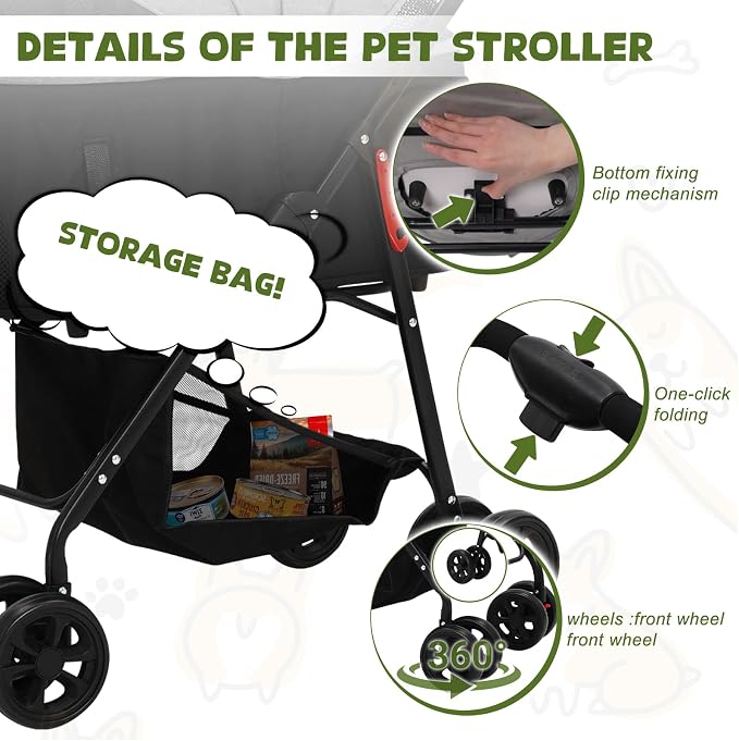 Foldable Pet Strollers with Detachable Carrier,Stroller for Medium Dogs