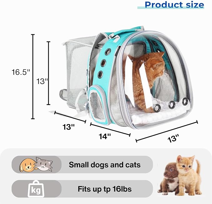 Pet Carrier Backpack, Bubble Backpack Carrier, Cats and Puppies,Airline-Approved, Designed for Travel, Hiking, Walking & Outdoor Use (Dual Expandable-Green)