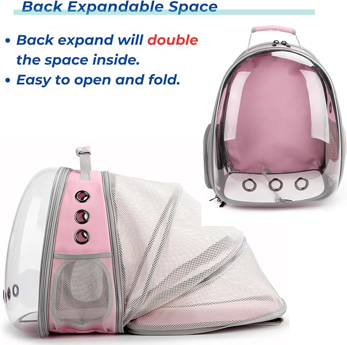 Pet Carrier Backpack, Bubble Backpack Carrier, Cats and Puppies,Airline-Approved, Designed for Travel, Hiking, Walking & Outdoor Use Back Expandable-Pink