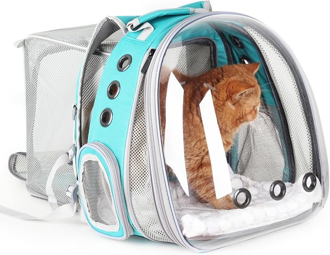 Pet Carrier Backpack, Bubble Backpack Carrier, Cats and Puppies,Airline-Approved, Designed for Travel, Hiking, Walking & Outdoor Use (Dual Expandable-Green)