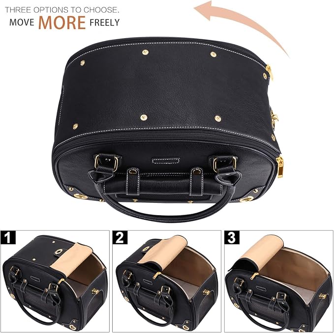 Dog Carrier, Pet Carrier, Dog Purse, Foldable Waterproof Premium PU Leather Pet Travel Portable Bag Carrier for Cat and Small Dog Home & Outdoor Small Black