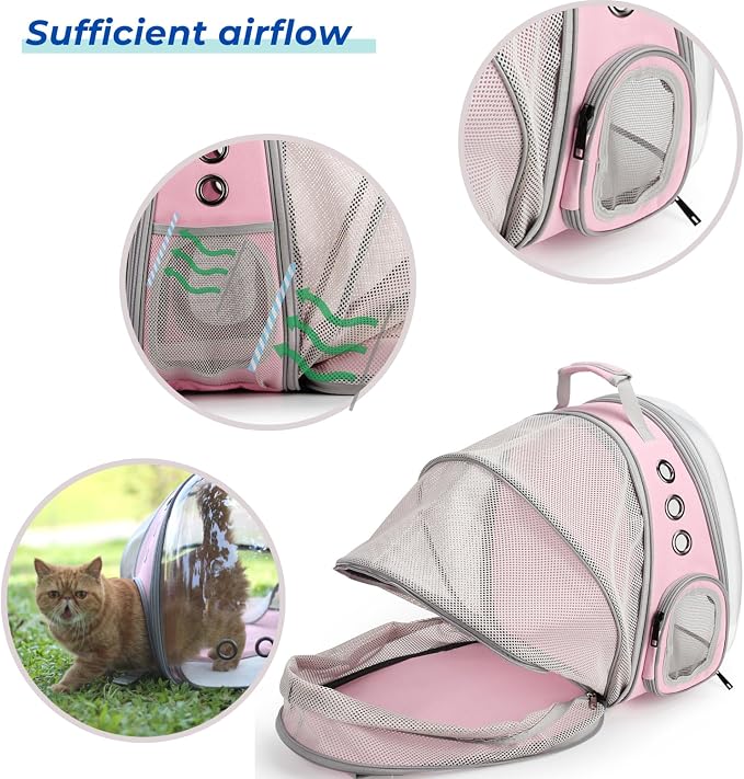 Pet Carrier Backpack, Bubble Backpack Carrier, Cats and Puppies,Airline-Approved, Designed for Travel, Hiking, Walking & Outdoor Use Back Expandable-Pink