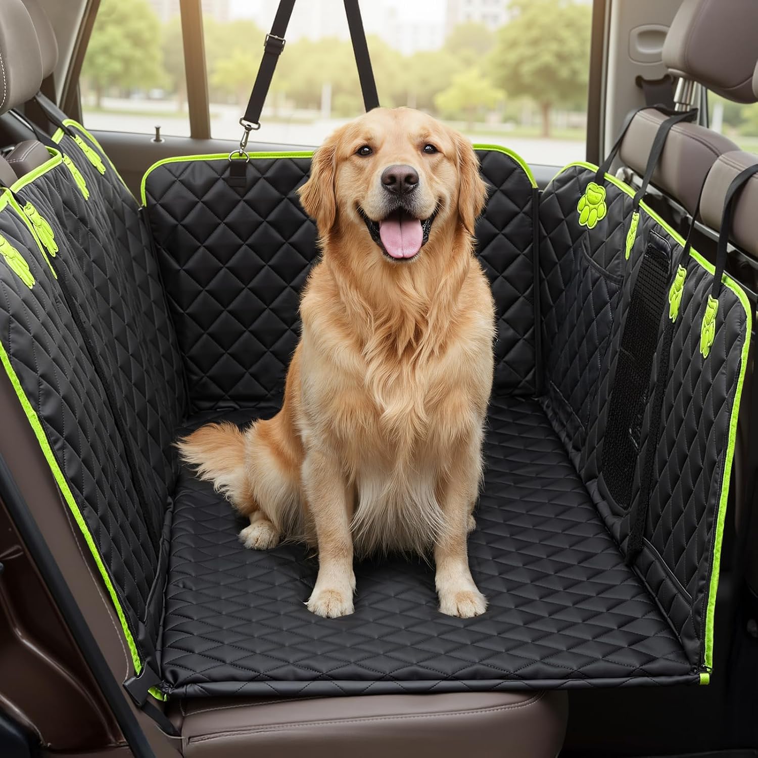 2-in-1 Dog Car Seat Cover, Waterproof Hammock Back Seat for Dogs