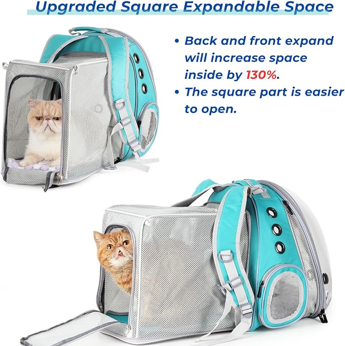 Pet Carrier Backpack, Bubble Backpack Carrier, Cats and Puppies,Airline-Approved, Designed for Travel, Hiking, Walking & Outdoor Use (Dual Expandable-Green)