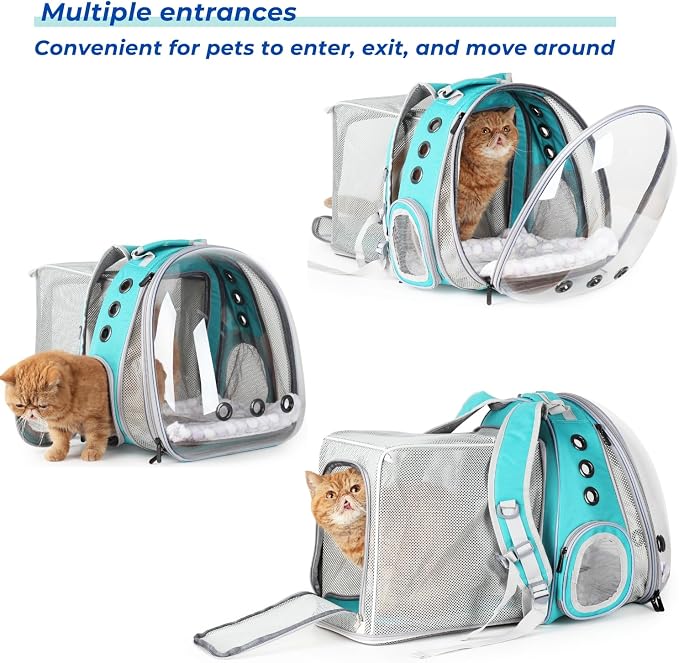 Pet Carrier Backpack, Bubble Backpack Carrier, Cats and Puppies,Airline-Approved, Designed for Travel, Hiking, Walking & Outdoor Use (Dual Expandable-Green)