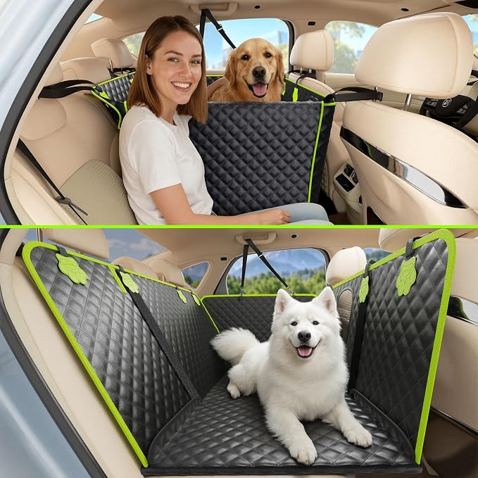 2-in-1 Dog Car Seat Cover, Waterproof Hammock Back Seat for Dogs