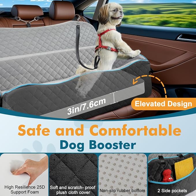Large Dog Car Seat for Large Dogs Up to 120 lb, Thick Cushion, Black+Grey