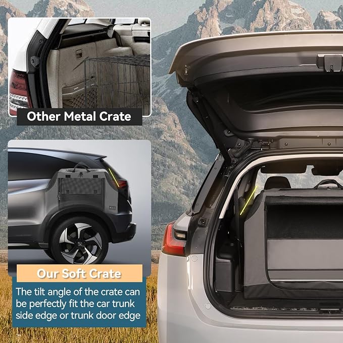 Petsfit Travel Dog Crate，Puppy crate， Easy On The Go, Easy to Stow, Adjustable Compatibility, Indoor and Outdoor Lightweight Collapsible Dog Crate for Car 61 cm L x 46 cm W x 43 cm H Grey