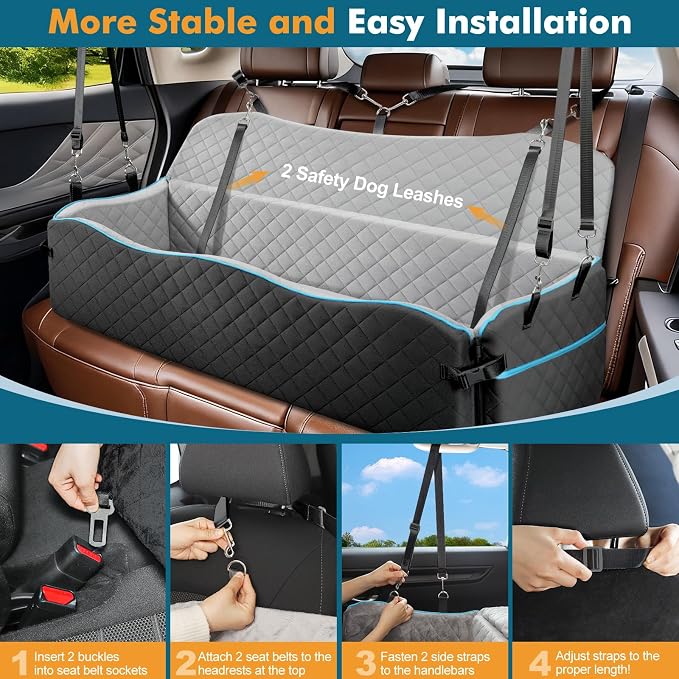 Large Dog Car Seat for Large Dogs Up to 120 lb, Thick Cushion, Black+Grey