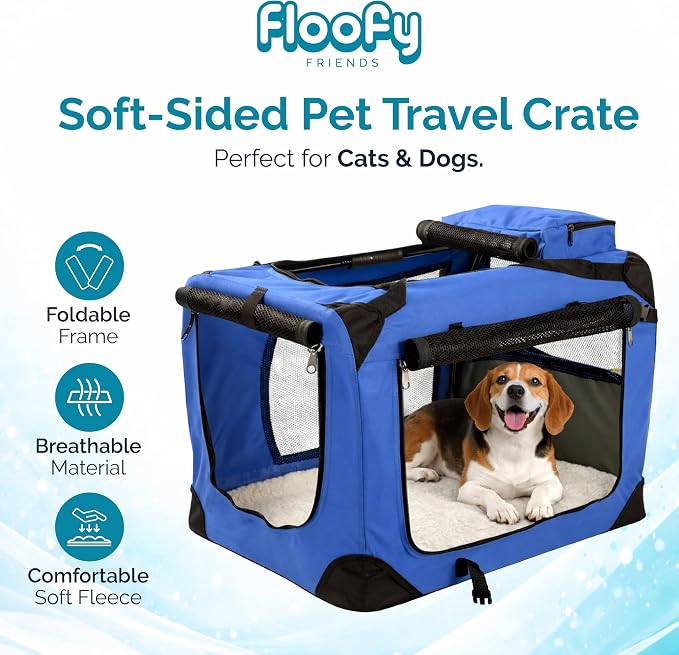 Soft-Sided Dog Travel Crate - Foldable, Breathable Pet Carrier for Small Dogs & Cats, Ideal for Car Travel & Home Use