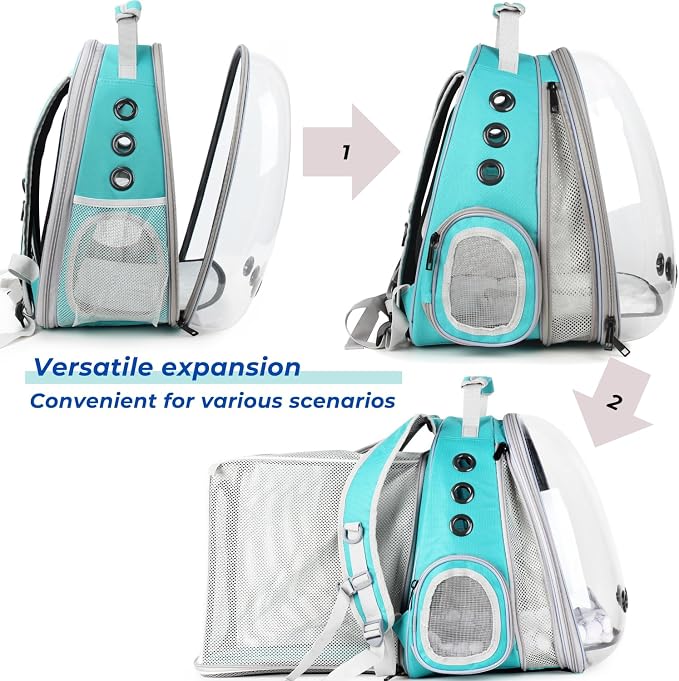 Pet Carrier Backpack, Bubble Backpack Carrier, Cats and Puppies,Airline-Approved, Designed for Travel, Hiking, Walking & Outdoor Use (Dual Expandable-Green)