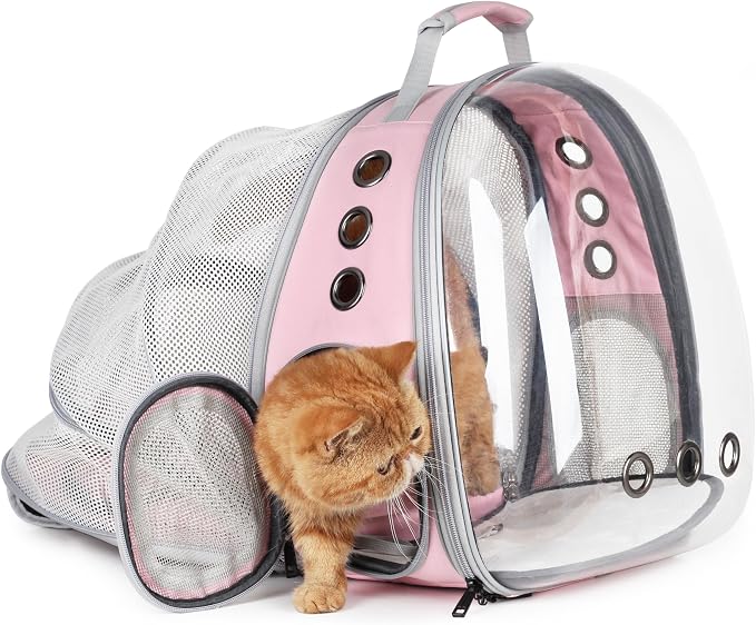 Pet Carrier Backpack, Bubble Backpack Carrier, Cats and Puppies,Airline-Approved, Designed for Travel, Hiking, Walking & Outdoor Use Back Expandable-Pink