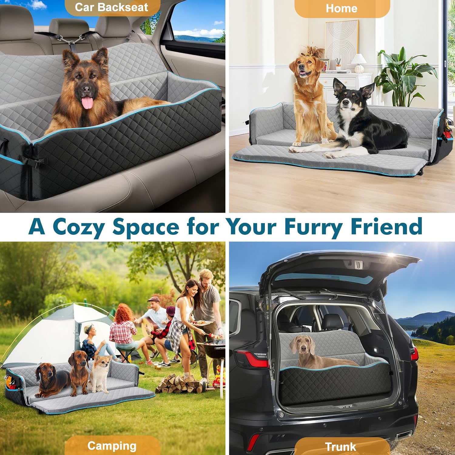 Large Dog Car Seat for Large Dogs Up to 120 lb, Thick Cushion, Black+Grey