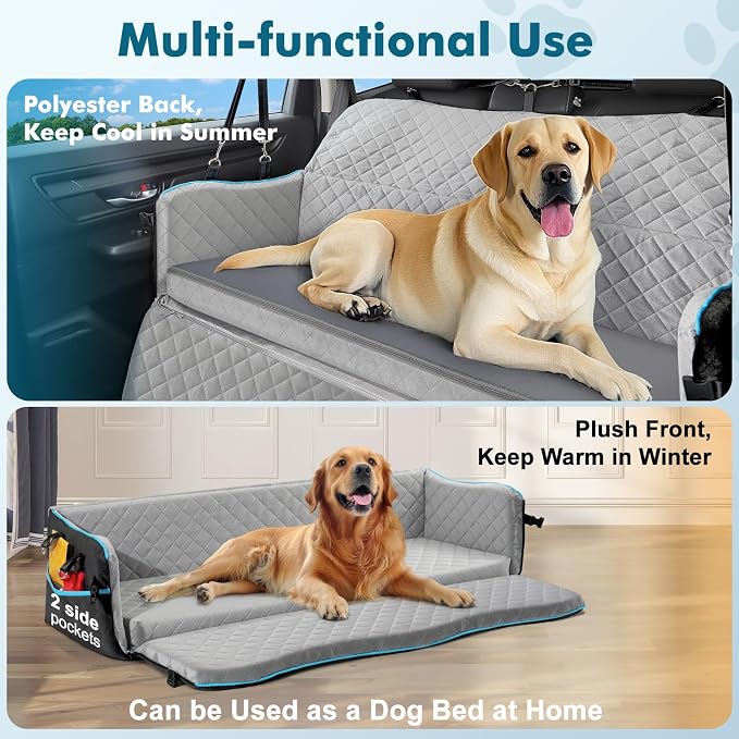 Large Dog Car Seat for Large Dogs Up to 120 lb, Thick Cushion, Black+Grey