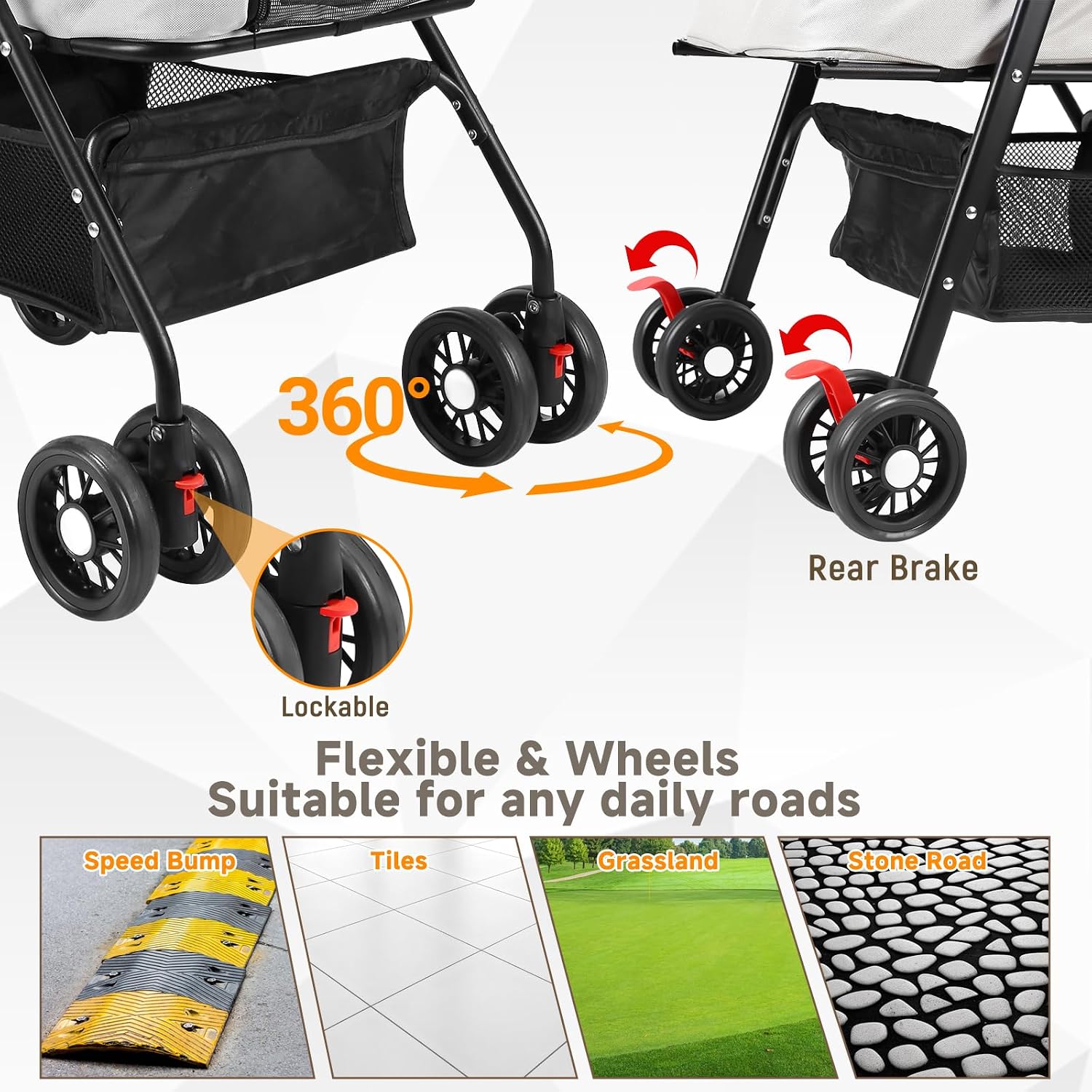Pet Stroller for Small Dogs and Cats with 4 Wheels, 3 in 1 Foldable Dog Stroller with Detachable Carrier, Breathable Mesh, Storage Basket & Cup Holder, Up to 15 kg (Black)
