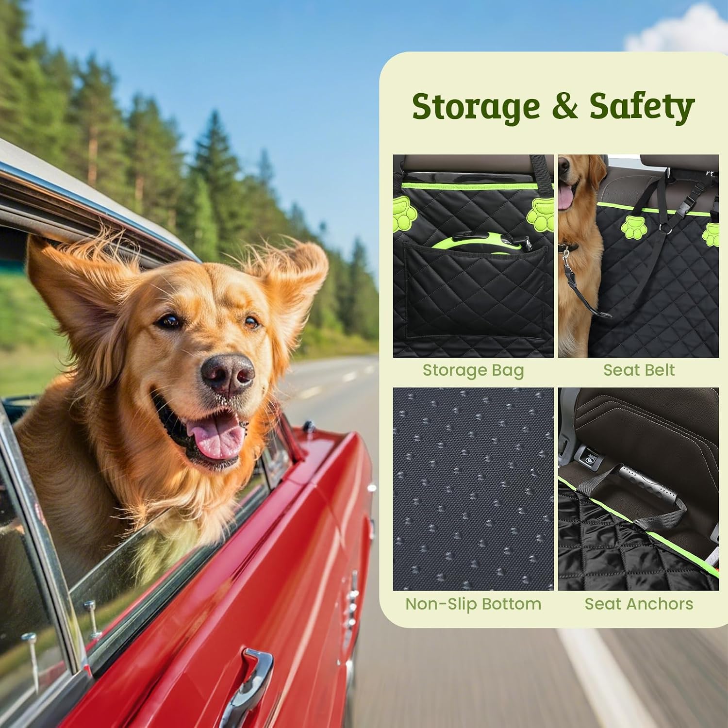 2-in-1 Dog Car Seat Cover, Waterproof Hammock Back Seat for Dogs