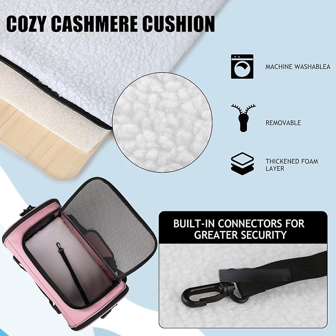 Cat Carrying Case Pet Dog Carrier Soft-Sided Cat Bag Airline Approved, Pet Travel Carrier Up to 15 Lbs, Collapsible Cat Carrier Dog Carrier for Medium Cats Small Cats Dogs (Pink, 17 * 11 * 11)
