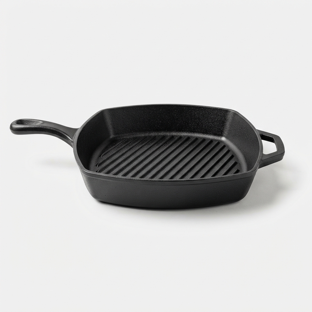 Cast iron grill pan with raised searing ridges