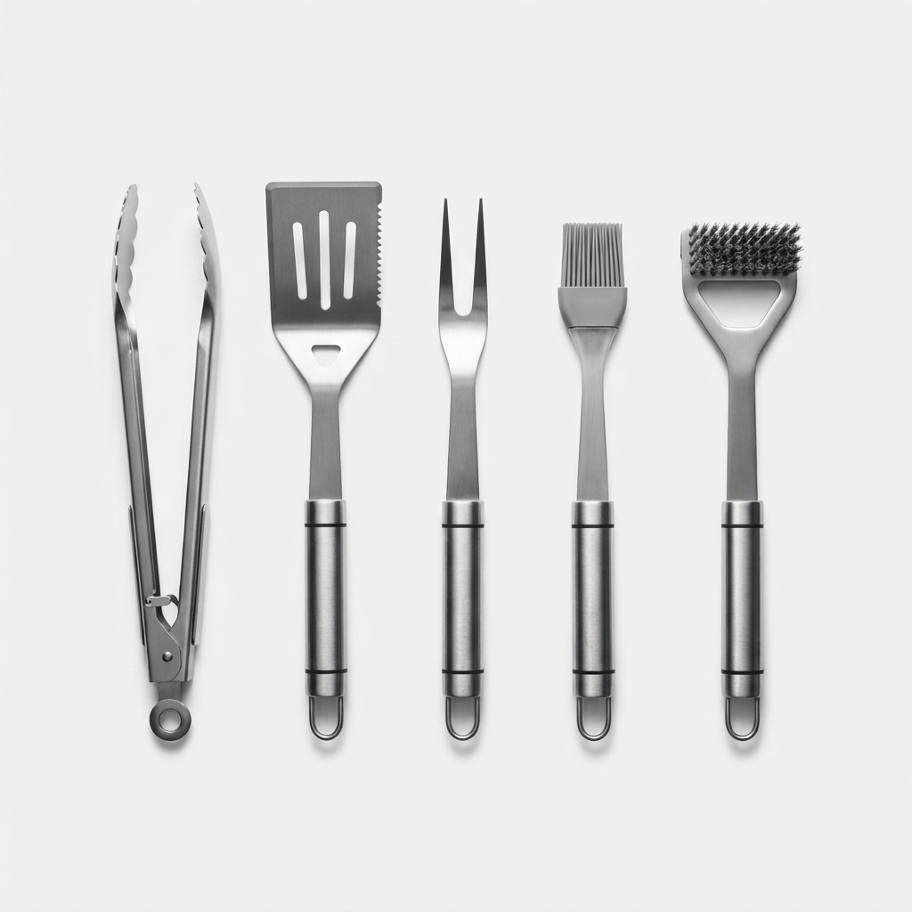 Three-piece stainless steel BBQ tool set