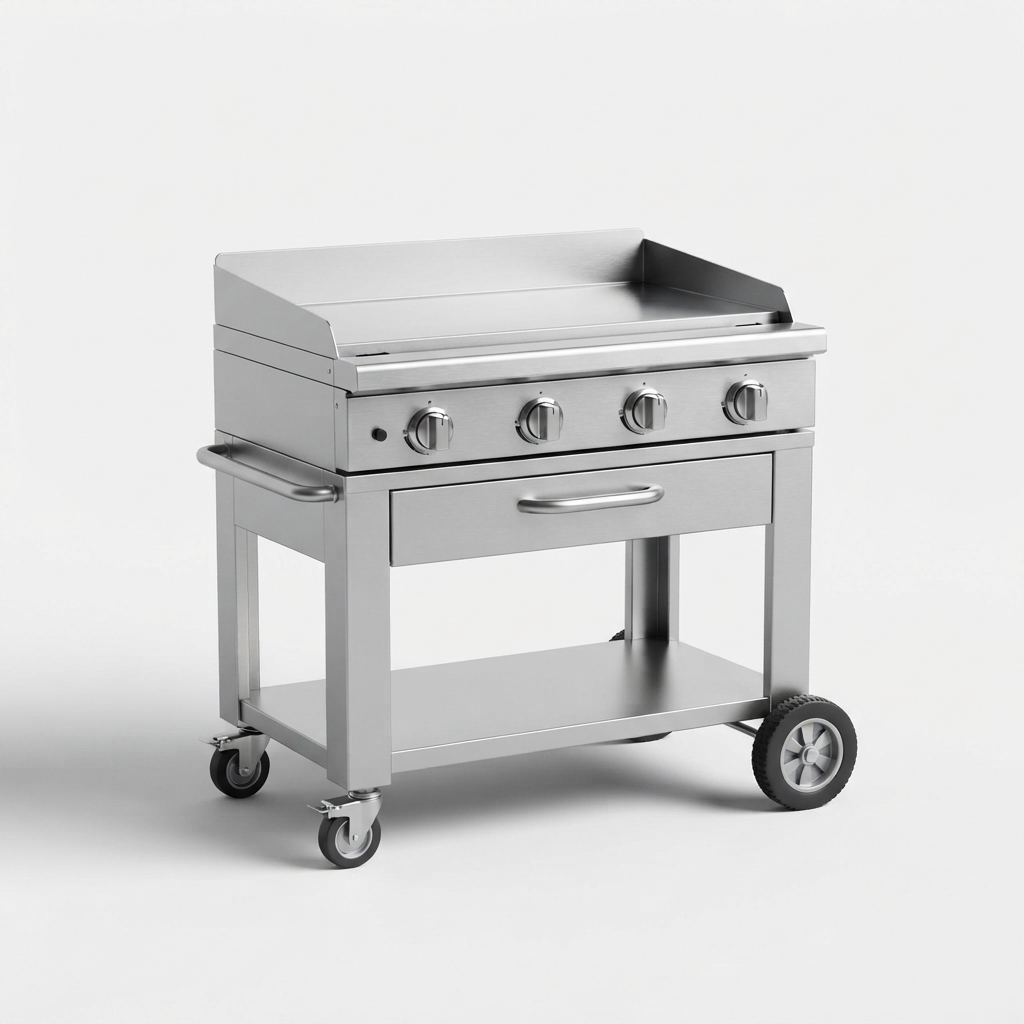 Outdoor gas griddle station with flat cooking surface