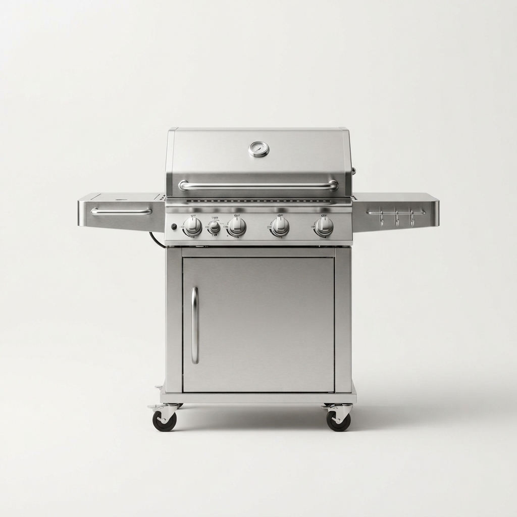 Compact stainless steel 2-burner gas grill for patio use