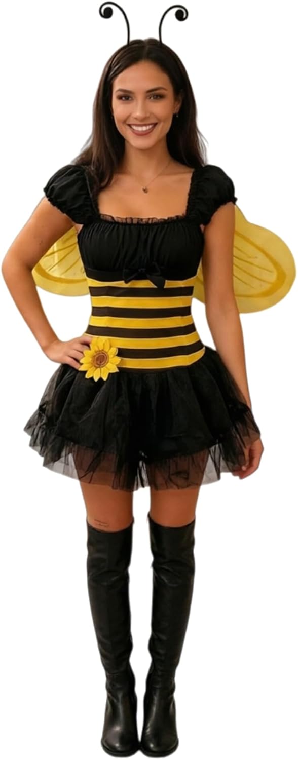 Women Ladybug Costume Halloween Bee Cosplay Dress with Wings