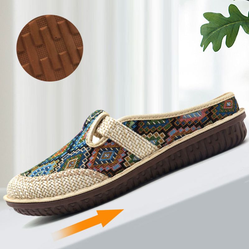 Women's Paisley Fabric Comfort Mule Sandals