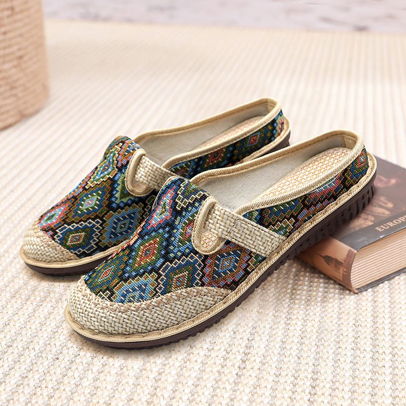 Women's Paisley Fabric Comfort Mule Sandals