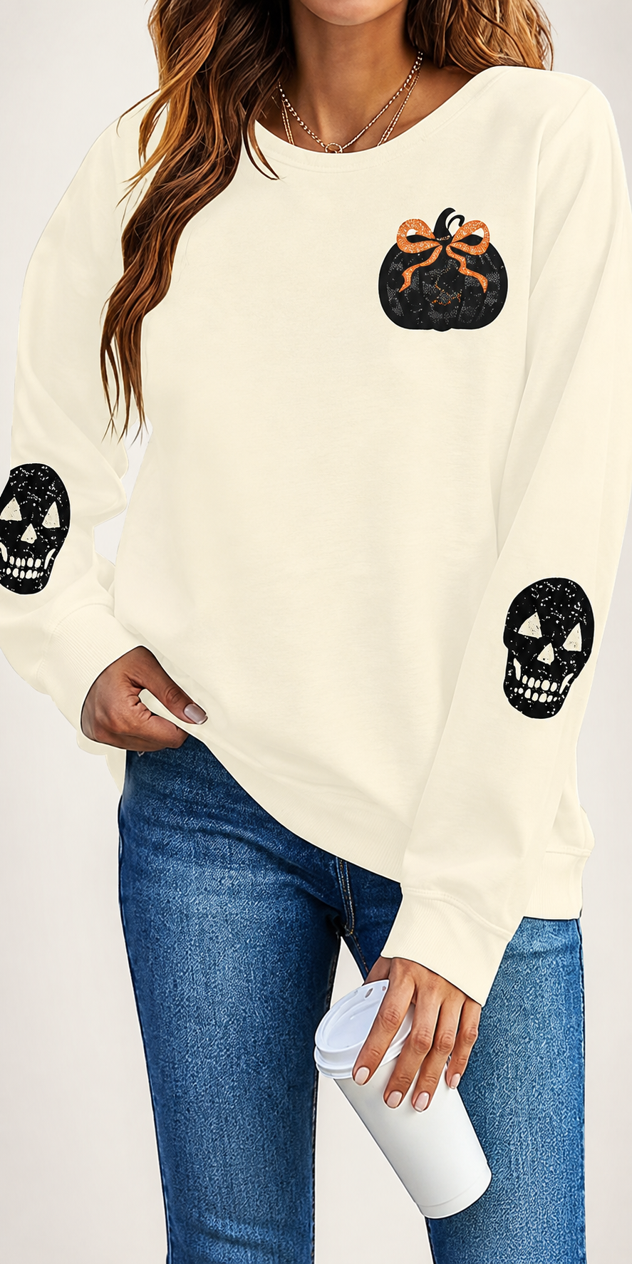 👻Women's Halloween Ghost Sweatshirt🎃 – Spooky Season Graphic Crewneck Pullover