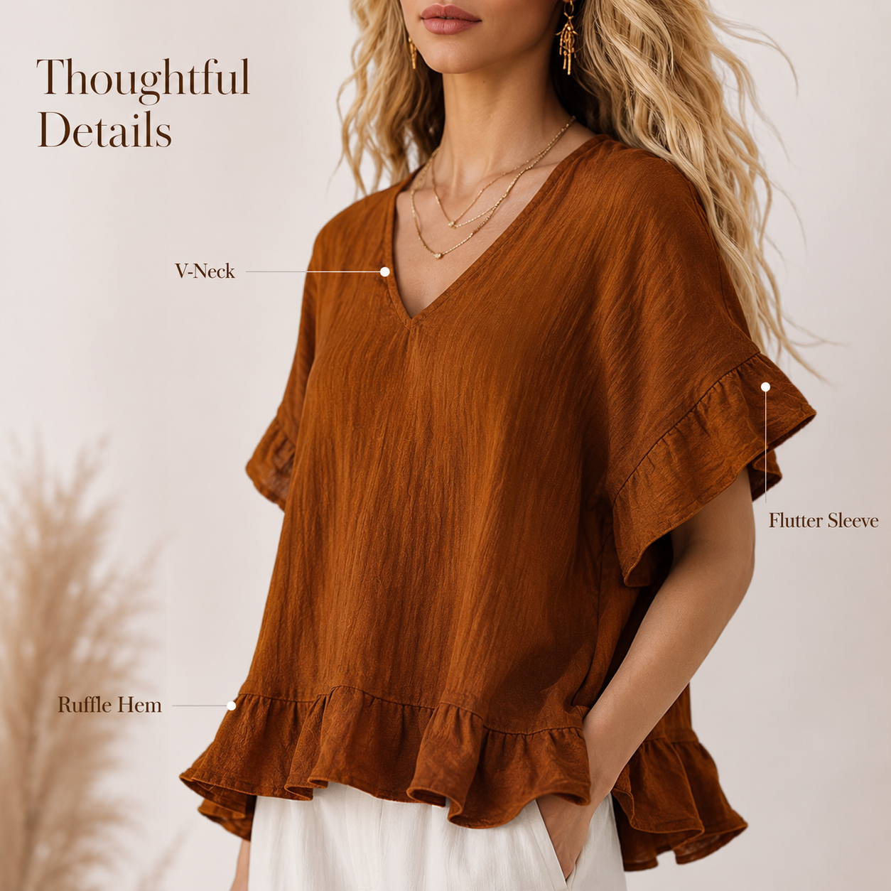 Ruffle Hem V-Neck Blouse