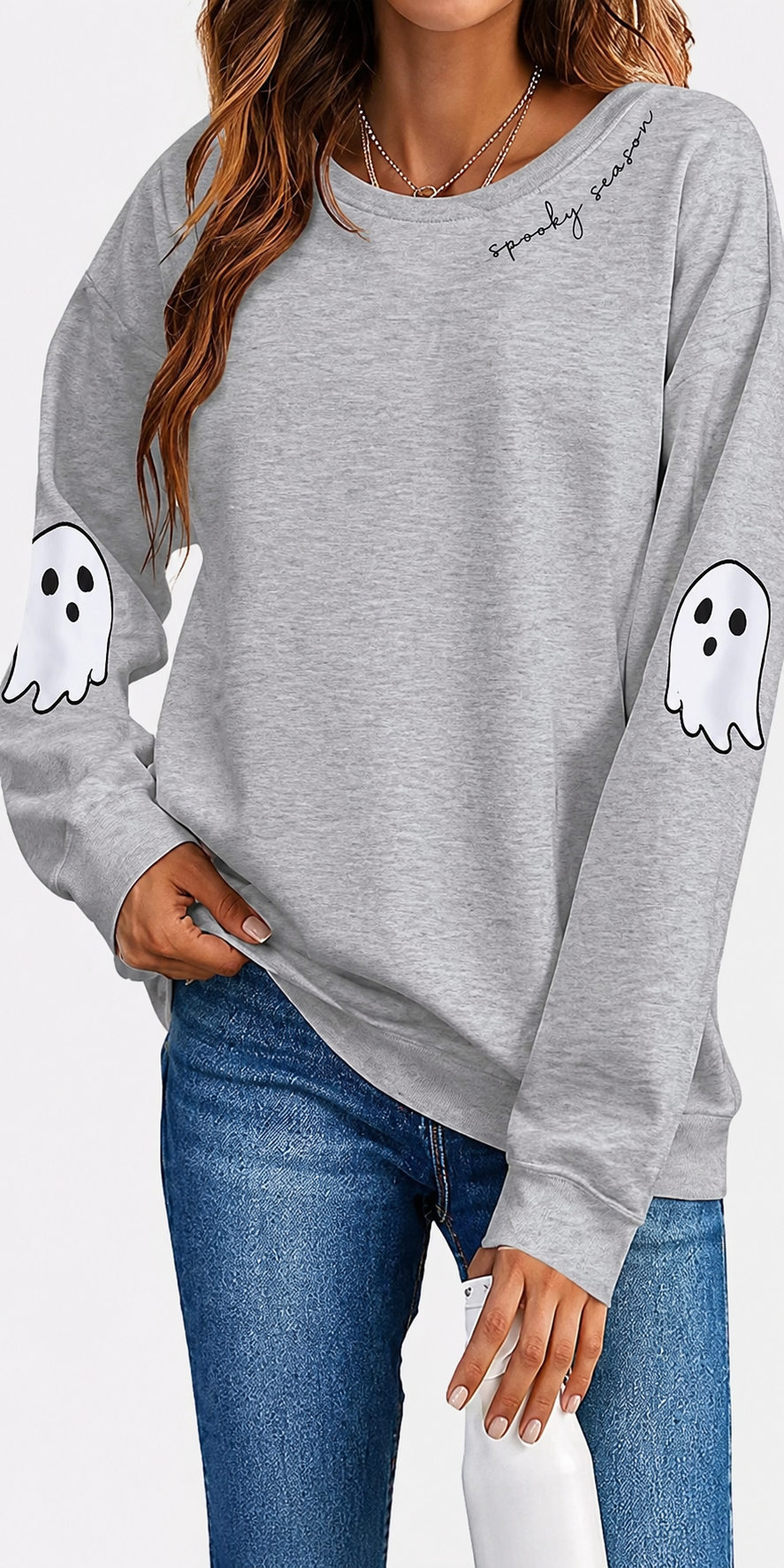 👻Women's Halloween Ghost Sweatshirt🎃 – Spooky Season Graphic Crewneck Pullover