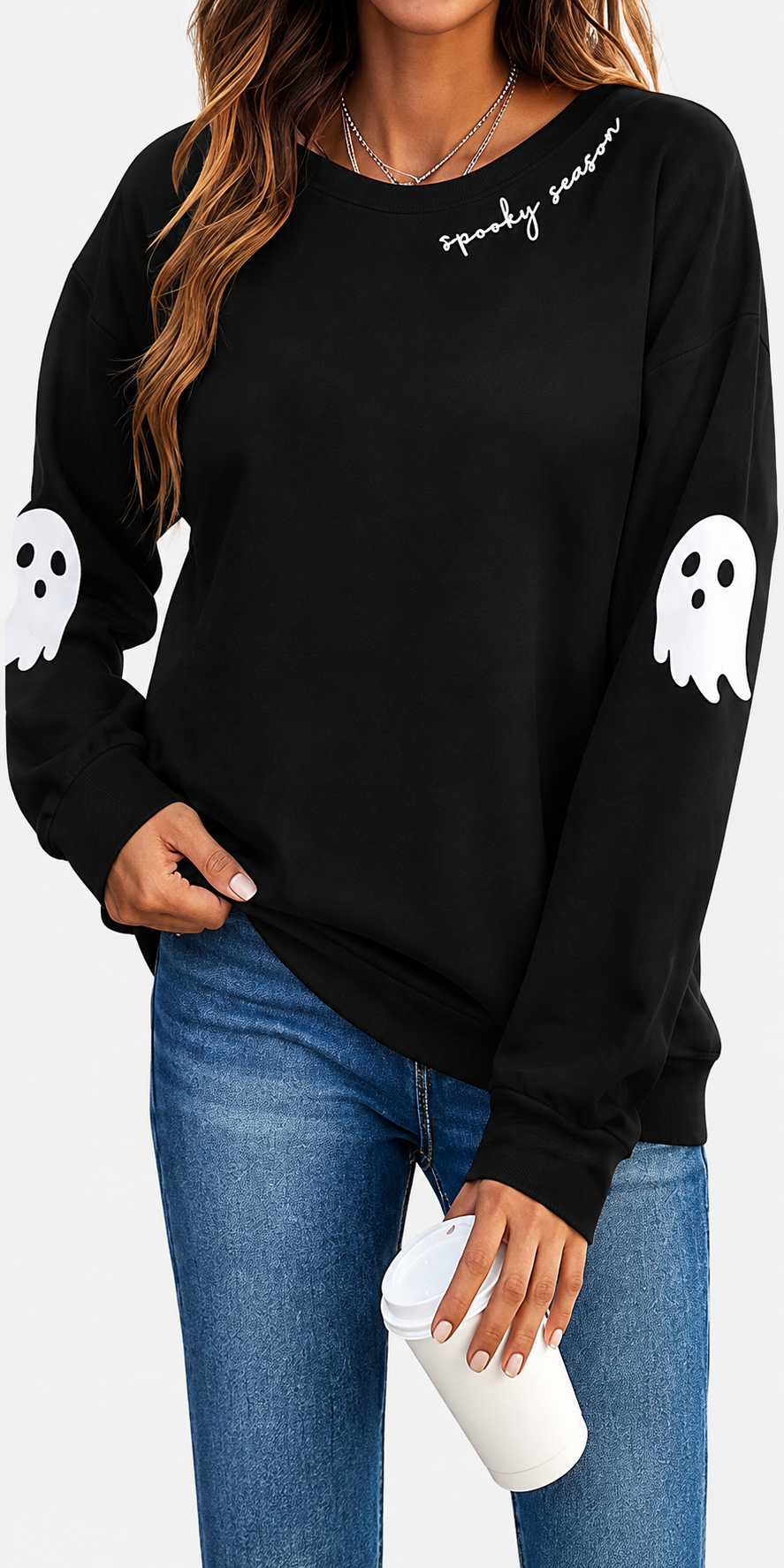 👻Women's Halloween Ghost Sweatshirt🎃 – Spooky Season Graphic Crewneck Pullover