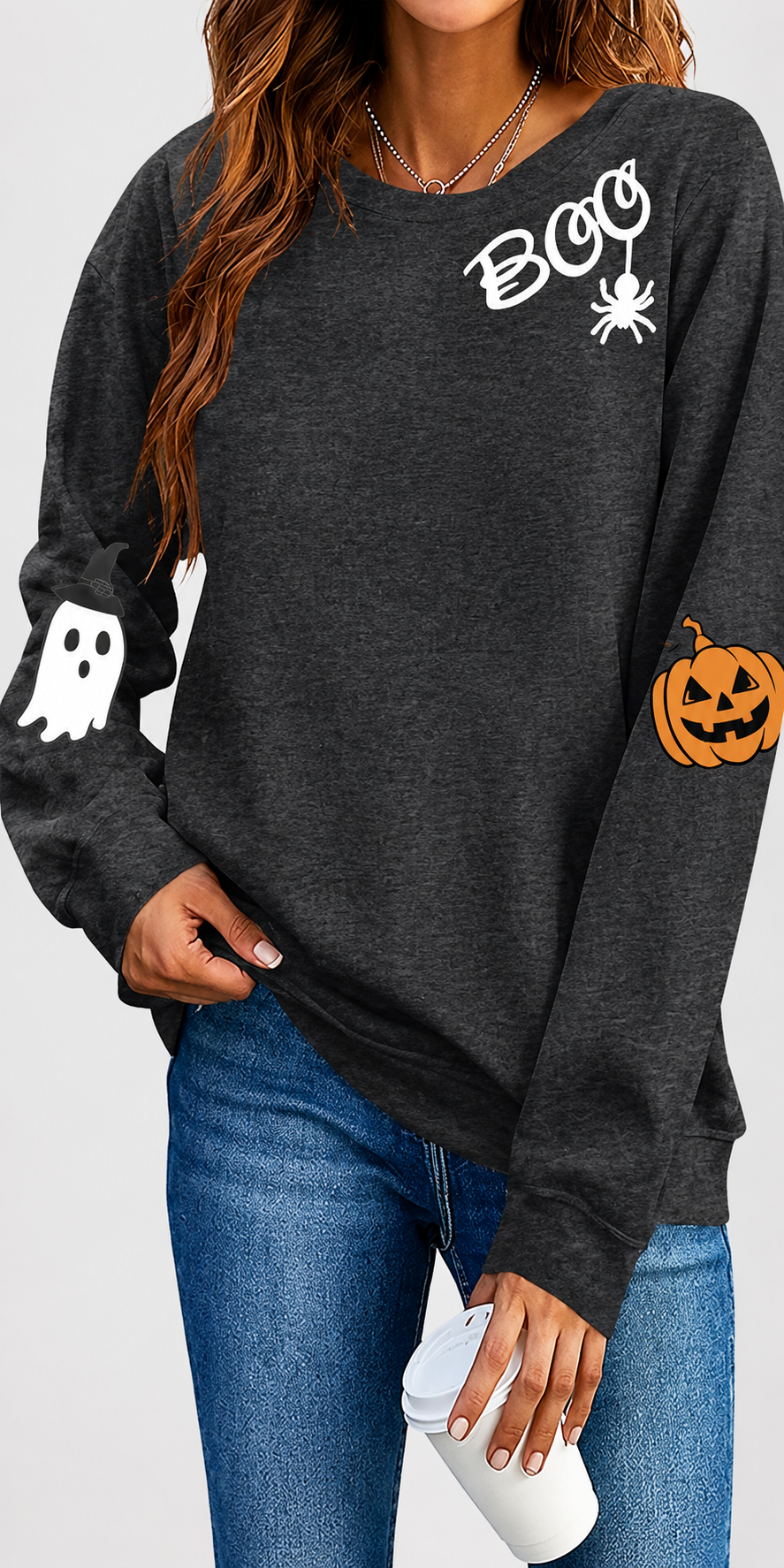 👻Women's Halloween Ghost Sweatshirt🎃 – Spooky Season Graphic Crewneck Pullover