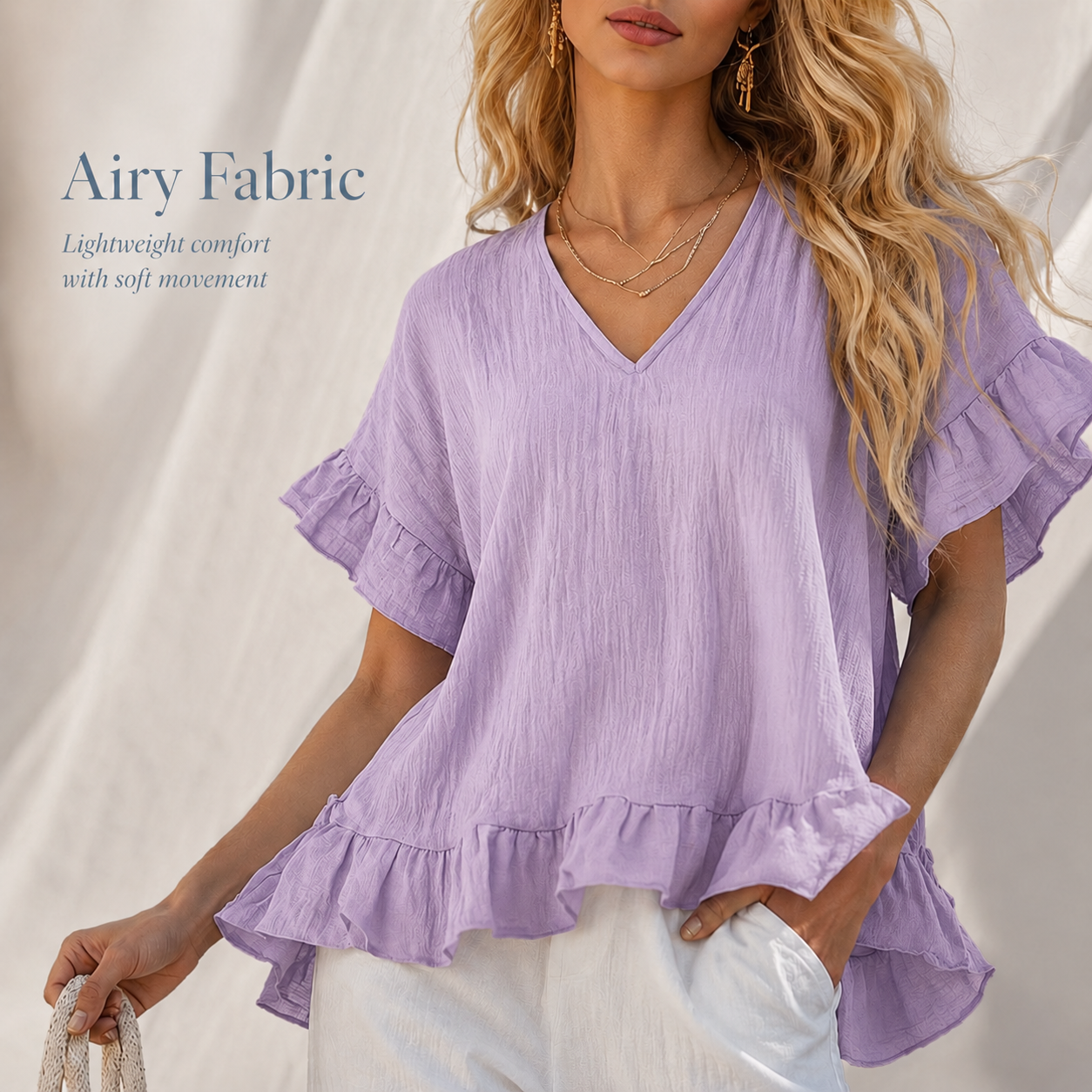 Ruffle Hem V-Neck Blouse