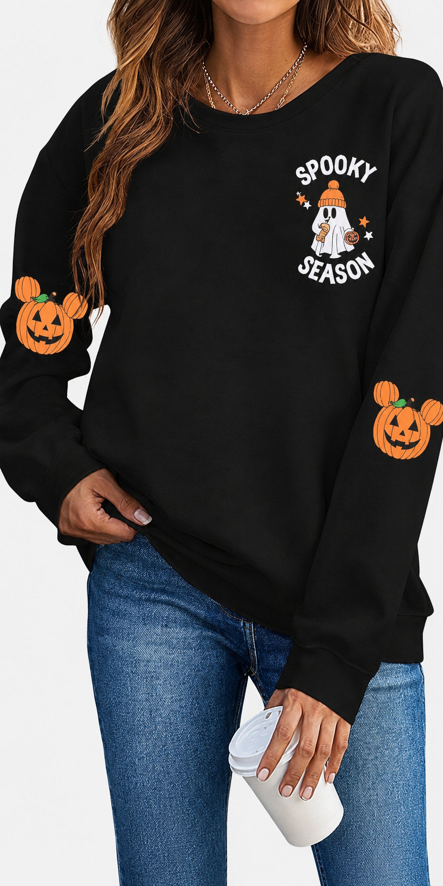 👻Women's Halloween Ghost Sweatshirt🎃 – Spooky Season Graphic Crewneck Pullover
